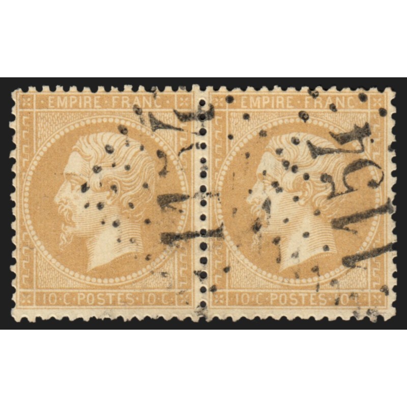n°21 paire, Napoléon 10c bistre, oblitéré GC 1154 COUCHES-LES-MINES - TB