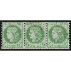 n°53, bande de trois, Cérès 5c vert-jaune, oblitéré - TB