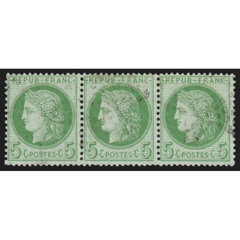 n°53, bande de trois, Cérès 5c vert-jaune, oblitéré - TB