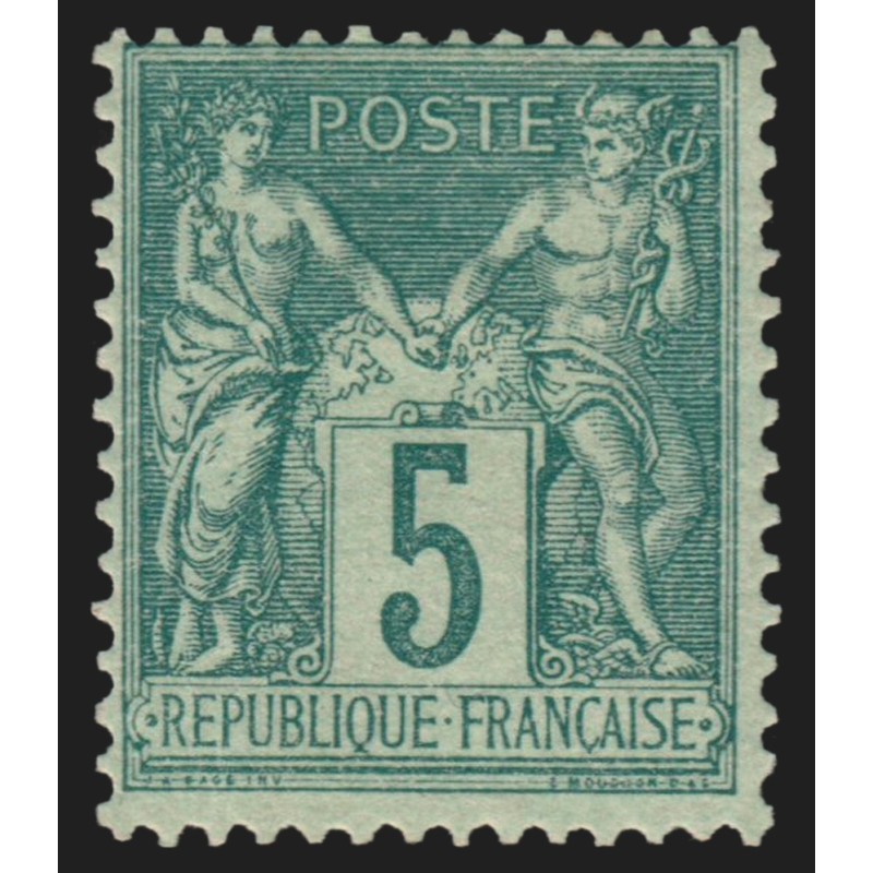 n°75, Sage 5c vert, Type II, neuf * légère trace de charnière - TB
