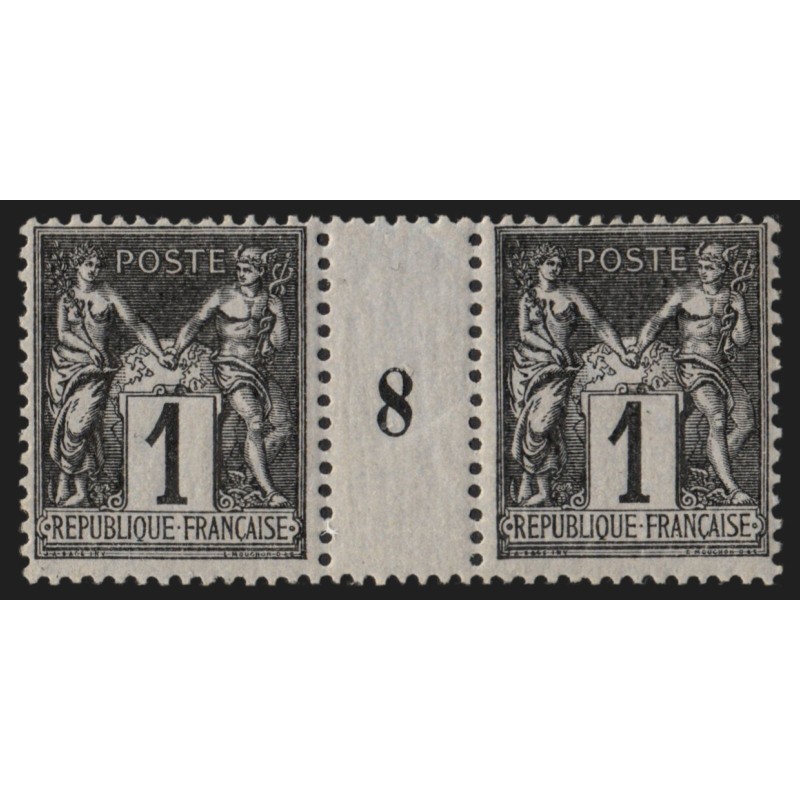 n°83, paire millésime 8, Sage 1c noir sur azuré, neuf ** sans charnière - TB