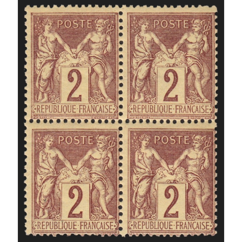 n°85, bloc de quatre, Sage 2c brun-rouge, neuf * dont 2 timbres ** - TB