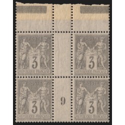 n°87, bloc de quatre millésime 9 interpanneau, Sage 3c gris, neufs ** - SUPERBE