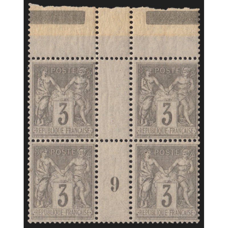 n°87, bloc de quatre millésime 9 interpanneau, Sage 3c gris, neufs ** - SUPERBE