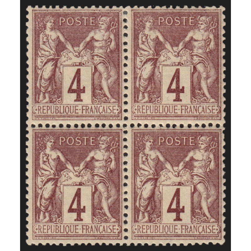 n°88, bloc de quatre, Sage 4c lilas-brun, neuf * dont 2 timbres ** - TB