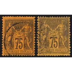 n°99/99a, Sage 75c violet sur orange + sur jaune, oblitérés - TB D'ASPECT
