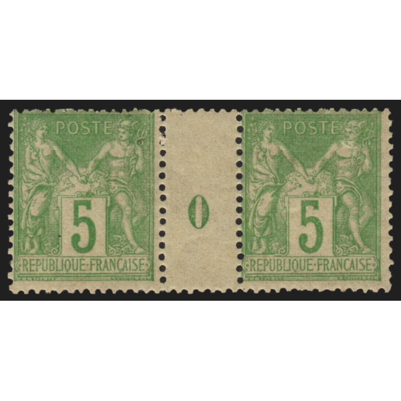 n°102, paire millésime 0, Sage 5c vert-jaune (N sous B), neuf ** sans charnière