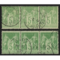 n°102, deux bandes en deux nuances différentes, Sage 5c vert-jaune, Type I - TB