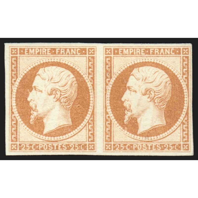 n°15, paire 25 centimes, essai en bistre sur papier carton, neufs (*) - TB