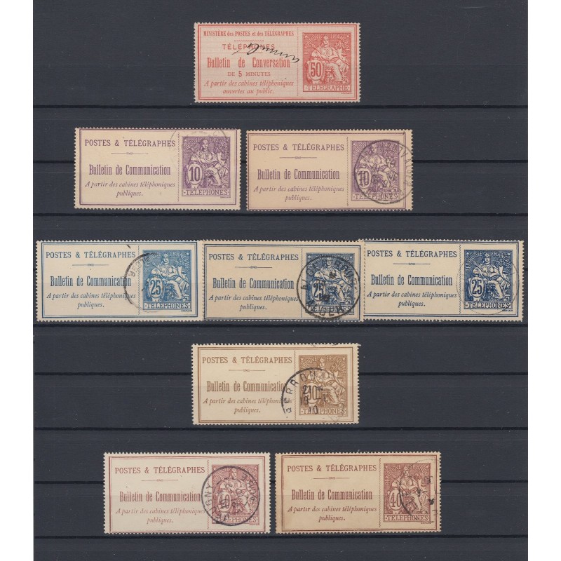 Timbres-Téléphone 1885/1900, type Chaplain, lot de 9 valeurs, oblitérés - TB