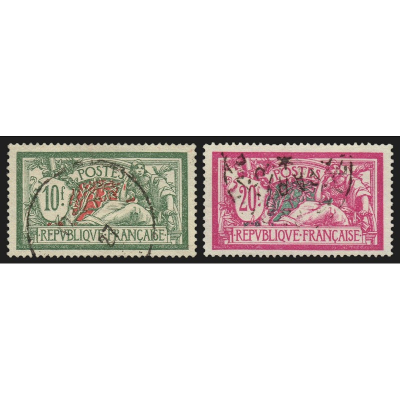 n°207/208, Merson 10fr vert + 20fr lilas, oblitérés - TTB