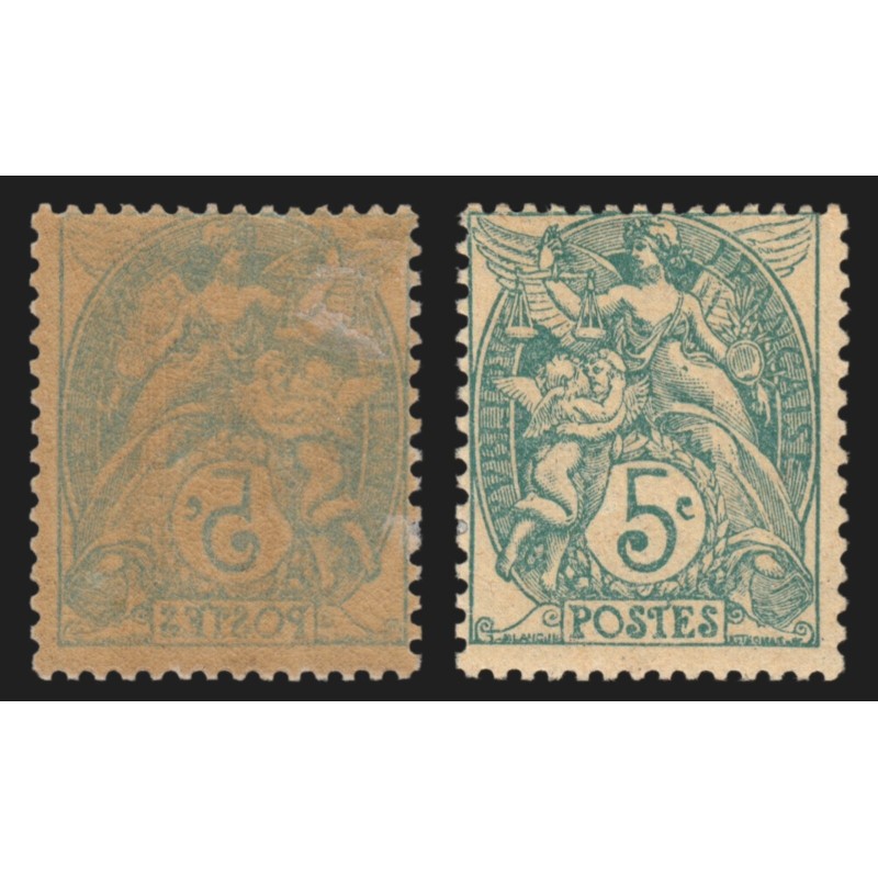 n°111, variété "impression recto-verso", Type Blanc 5c vert-bleu, neuf * - TB