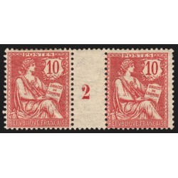 n°124, paire millésime 2, Mouchon 10c rose, neuf * avec charnière - TB D'ASPECT