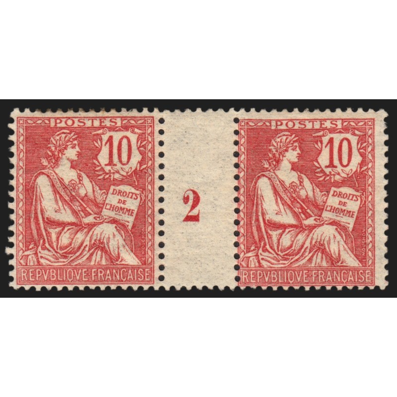 n°124, paire millésime 2, Mouchon 10c rose, neuf * avec charnière - TB D'ASPECT