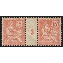 n°125, paire millésime 3, Mouchon 15c vermillon, neuf * avec charnière - TB