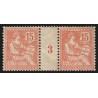 n°125, paire millésime 3, Mouchon 15c vermillon, neuf * avec charnière - TB