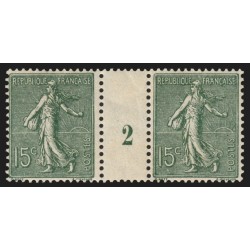 n°130c, paire millésime 2, Semeuse lignée 15c vert-gris, Type IV, neufs ** - TB
