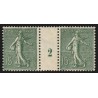 n°130c, paire millésime 2, Semeuse lignée 15c vert-gris, Type IV, neufs ** - TB