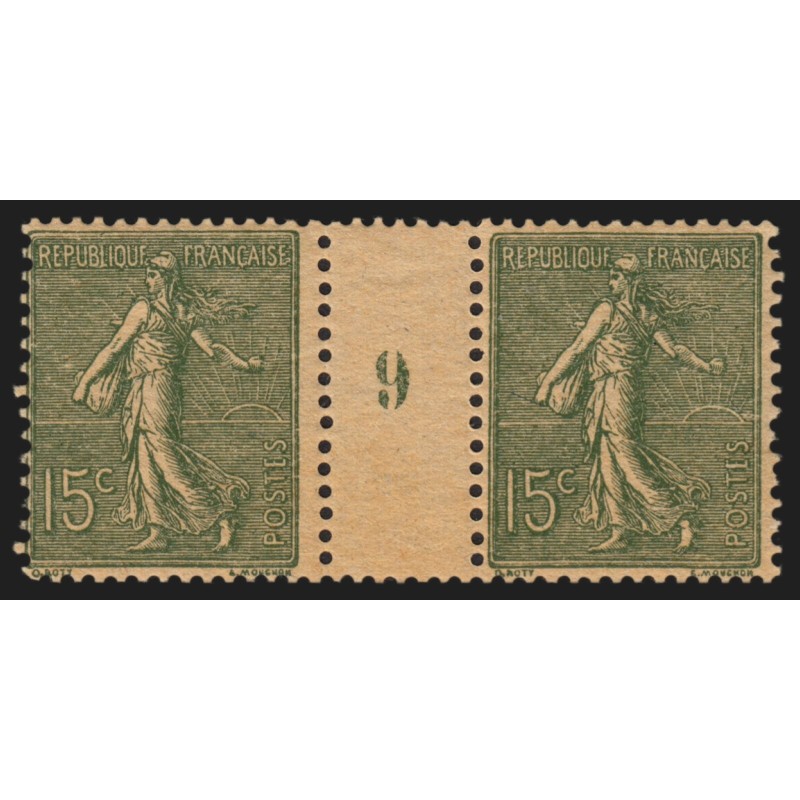 n°130c, paire millésime 9 sur papier GC, neuf ** sans charnière - TB
