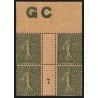 n°130c, millésime 7 avec manchette GC, Semeuse 15c vert-gris, neuf **/* SUPERBE