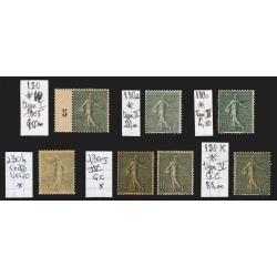 n°130, lot de 6 variétés et types, Semeuse lignée 15c vert-gris, neuf * - TB