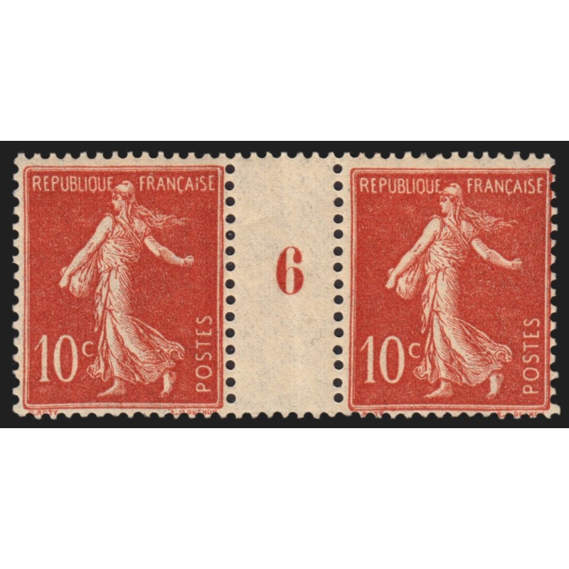 n°135, paire millésime 6, Semeuse maigre, 10c rouge, neuf ** sans charnière