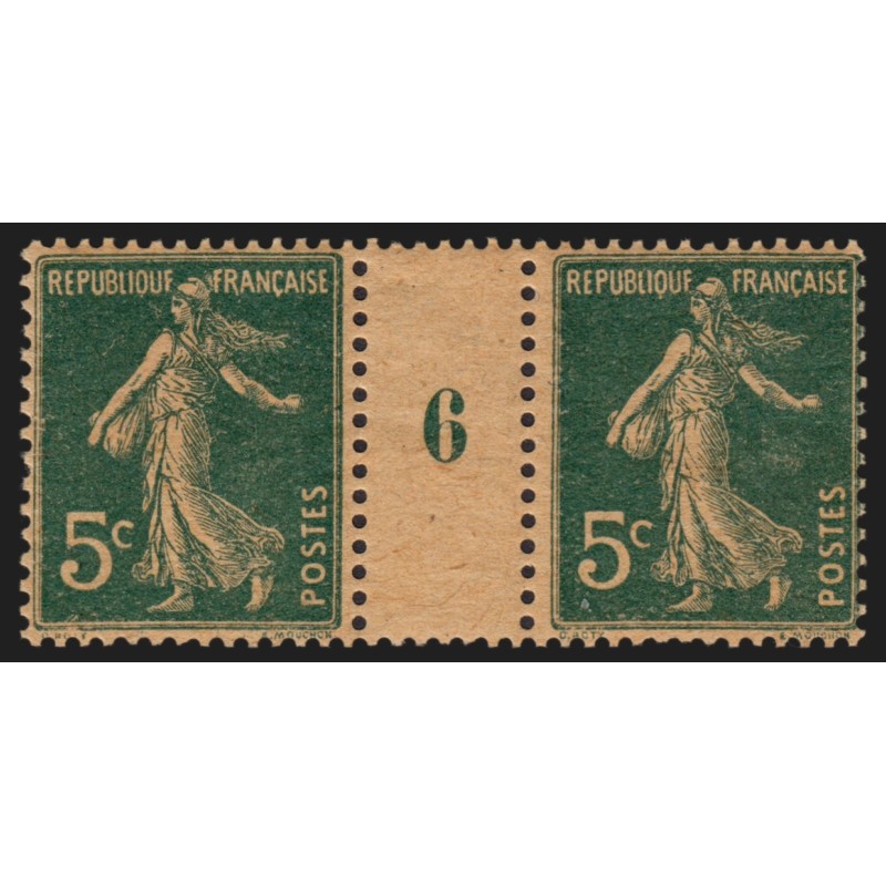 n°137, paire millésime 6 sur papier GC, Semeuse 5c vert-foncé, neuf ** - TB