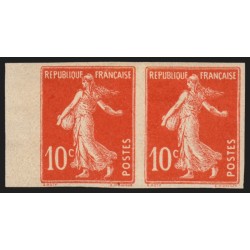 n°138g, paire non-dentelé, Semeuse 10c rouge, neuf * trace de charnière - TB