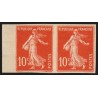 n°138g, paire non-dentelé, Semeuse 10c rouge, neuf * trace de charnière - TB