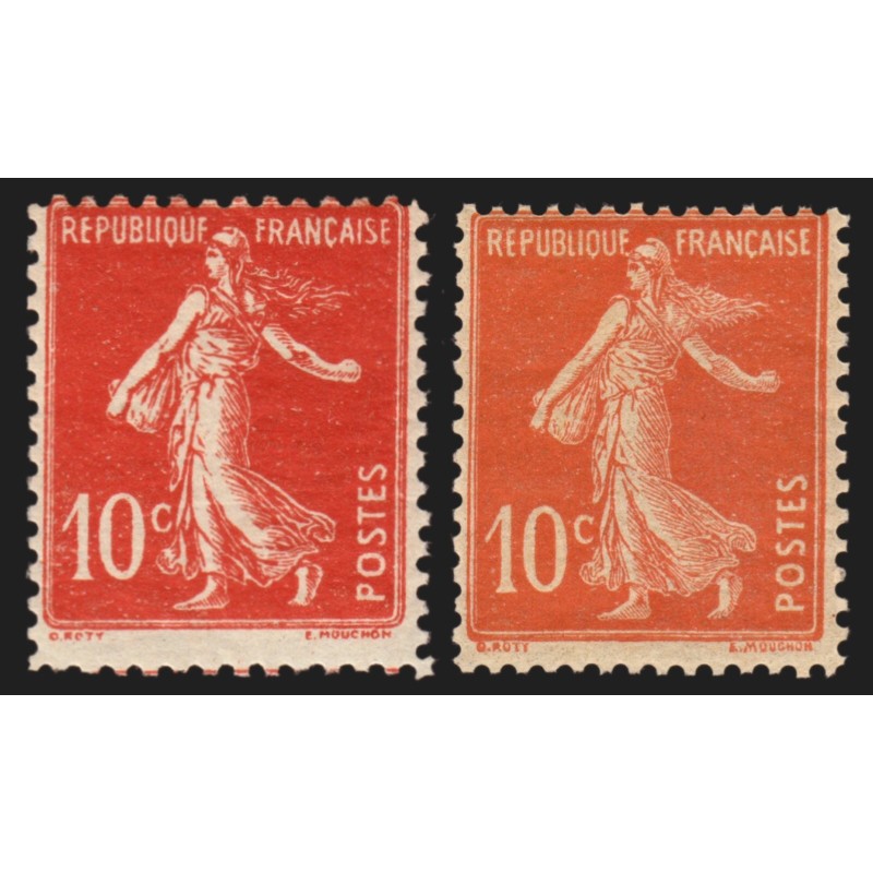 n°138n, Faux de Turin + normal, Semeuse 10c rouge, neufs ** sans charnière - TB