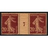 n°139, paire millésime 7 sur papier GC, Semeuse 20c brun-rouge, neufs ** - TB