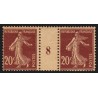 n°139, paire millésime 8 sur papier GC, Semeuse 20c brun-rouge, neufs ** - TB