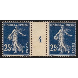 n°140h, paire millésime 4, Semeuse 20c bleu-foncé, Type IIIA, neufs ** - TB