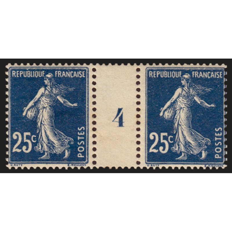 n°140h, paire millésime 4, Semeuse 20c bleu-foncé, Type IIIA, neufs ** - TB