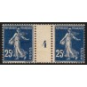 n°140h, paire millésime 4, Semeuse 20c bleu-foncé, Type IIIA, neufs ** - TB