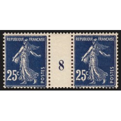 n°140b, paire millésime 8, Semeuse 20c BLEU-NOIR, neufs ** sans charnière - TB