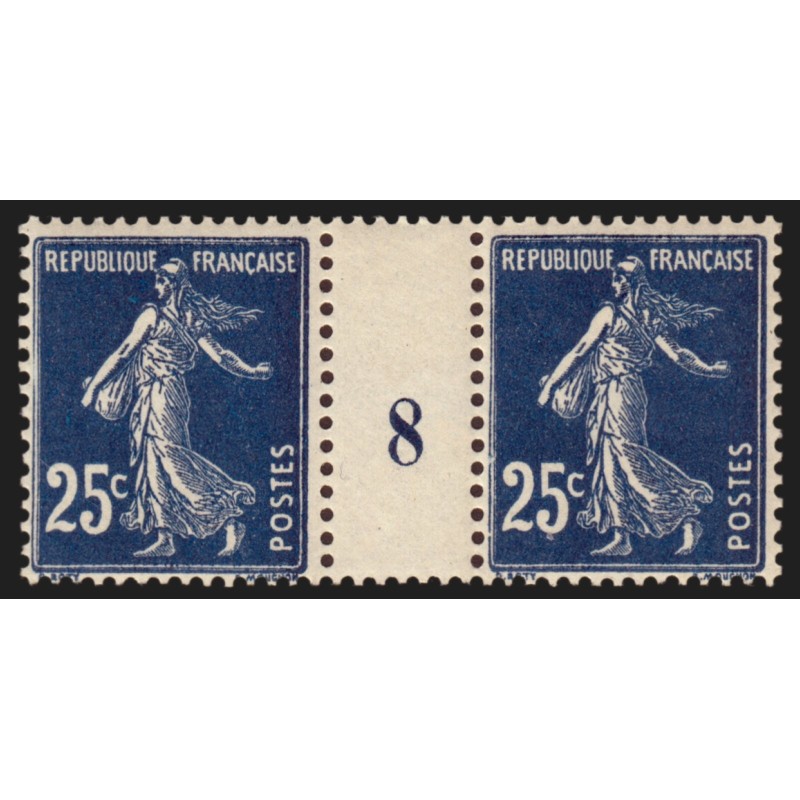 n°140b, paire millésime 8, Semeuse 20c BLEU-NOIR, neufs ** sans charnière - TB