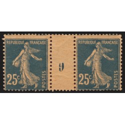 n°140, paire millésime 9 sur papier GC, Semeuse 20c bleu, neufs ** - TB