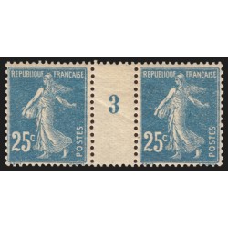 n°140h, paire millésime 3, Semeuse 20c bleu, Type IIIA, neuf * - TB