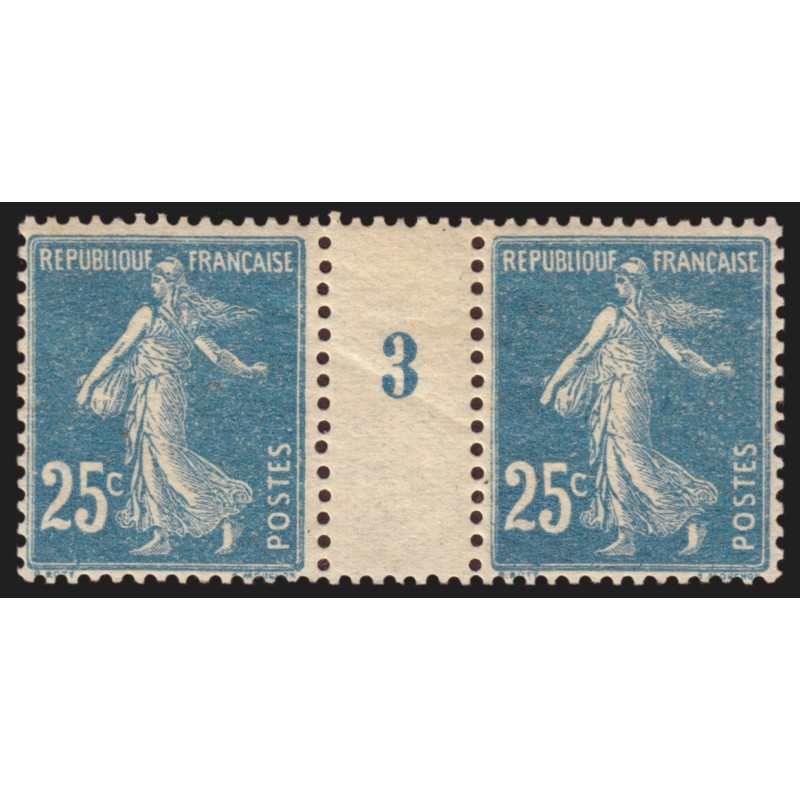 n°140h, paire millésime 3, Semeuse 20c bleu, Type IIIA, neuf * - TB