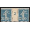 n°140h, paire millésime 3, Semeuse 20c bleu, Type IIIA, neuf * - TB