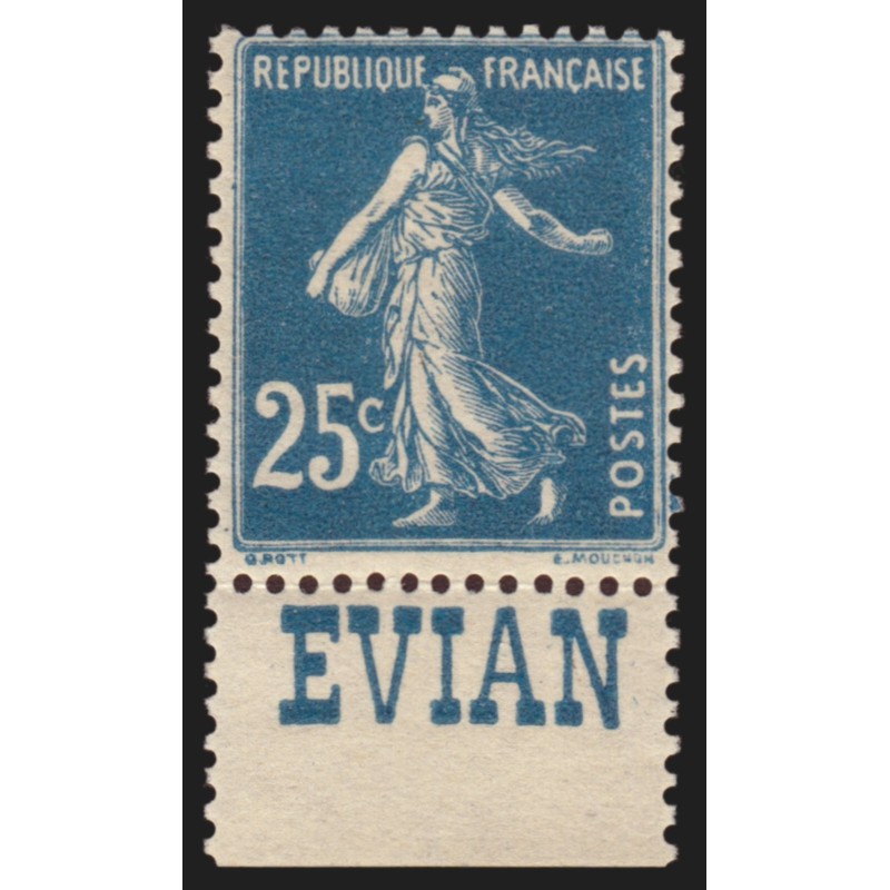 n°140, bande publicitaire "Evian", Semeuse 20c bleu, neuf ** - TB