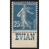 n°140, bande publicitaire "Evian", Semeuse 20c bleu, neuf ** - TB