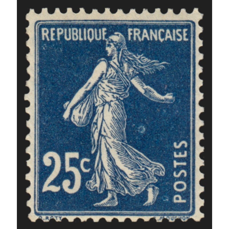 n°140v, variété "anneau-lune", Semeuse 25c bleu-foncé, neuf * - TB