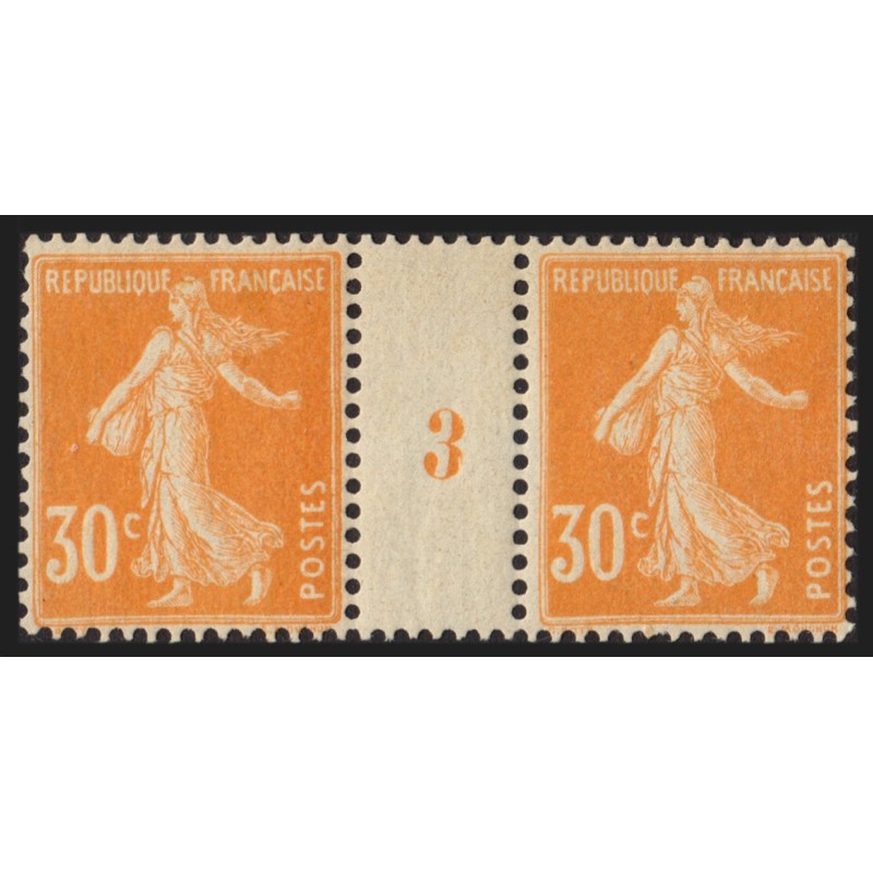 n°141, paire millésime 3, Semeuse 30c orange, neuf * - TB