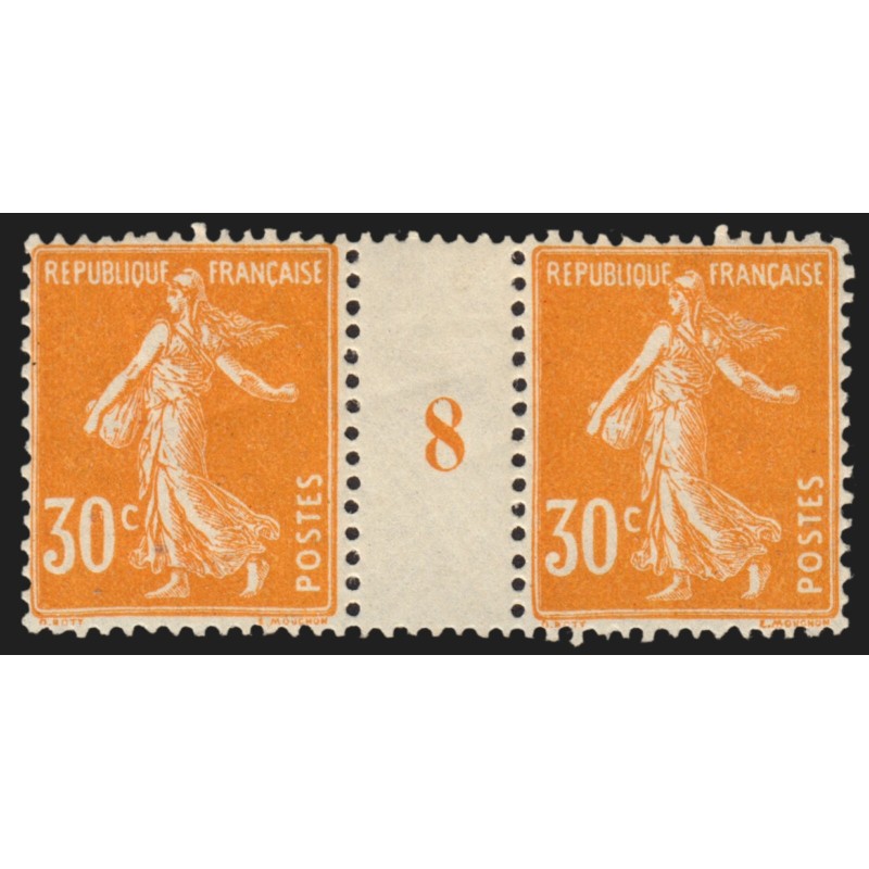 n°141, paire millésime 8, Semeuse 30c orange, neuf * - TB