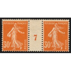 n°141, paire millésime 7, Semeuse 30c orange, neuf * avec charnière - TB
