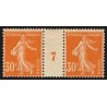 n°141, paire millésime 7, Semeuse 30c orange, neuf * avec charnière - TB