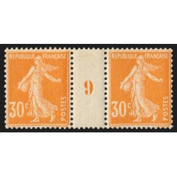 n°141, paire millésime 9, Semeuse 30c orange, neuf * - SUPERBE