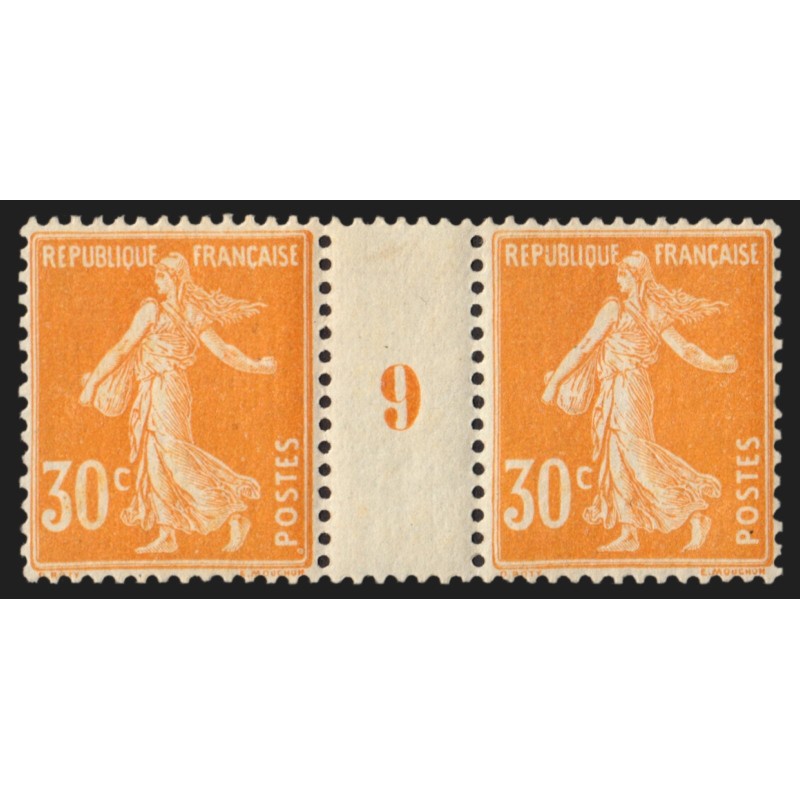 n°141, paire millésime 9, Semeuse 30c orange, neuf * - SUPERBE